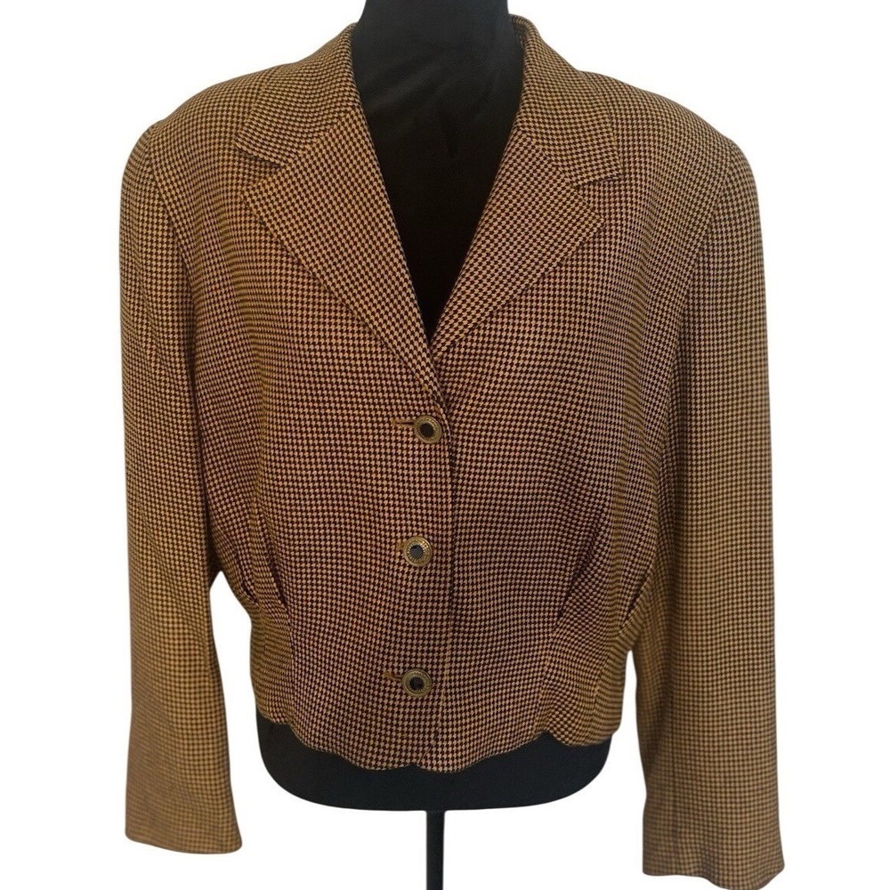 Tanner Vintage 90s Orange Houndstooth Cropped Blazer‎ Jacket Womens 10 Hipster